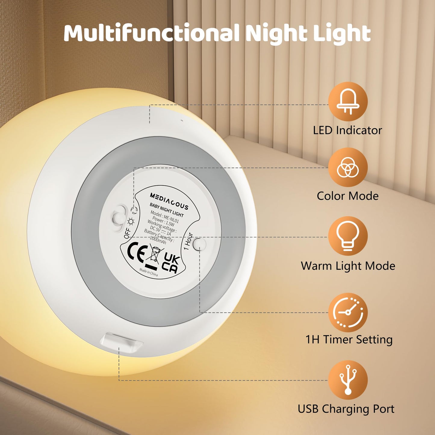 Night Light for Kids, Baby Egg Light for Nursery, 7 Colors Changing & Stepless Dimming, Soft Silicone Touch Night Lamp with 1 Hour Timer, Rechargeable Nursery Night for Breastfeeding