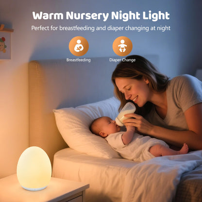 Night Light for Kids, Baby Egg Light for Nursery, 7 Colors Changing & Stepless Dimming, Soft Silicone Touch Night Lamp with 1 Hour Timer, Rechargeable Nursery Night for Breastfeeding