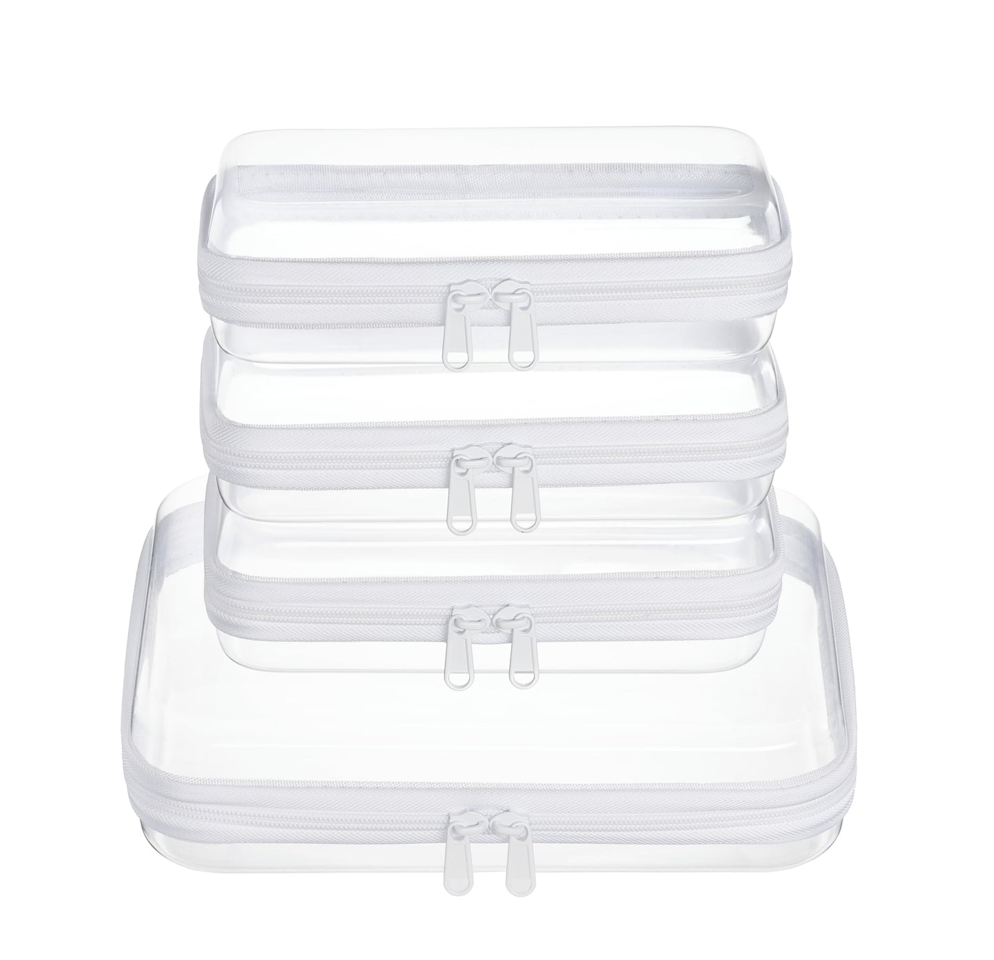 4 pcs Clear Zipper Pouches,Hard Shell Zipper Case, Toiletry Bag for Travel, CLear Diaper Bag, Toiletry Pouch, Travel Organizer, Cosmetic Bag,Toy Storage Bins (M+3S)