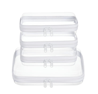 4 pcs Clear Zipper Pouches,Hard Shell Zipper Case, Toiletry Bag for Travel, CLear Diaper Bag, Toiletry Pouch, Travel Organizer, Cosmetic Bag,Toy Storage Bins (M+3S)