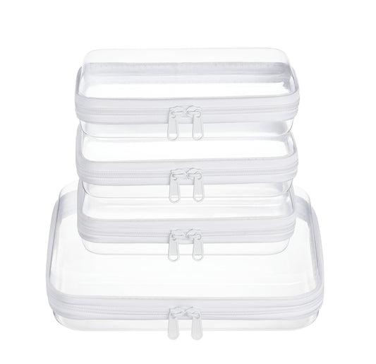 4 pcs Clear Zipper Pouches,Hard Shell Zipper Case, Toiletry Bag for Travel, CLear Diaper Bag, Toiletry Pouch, Travel Organizer, Cosmetic Bag,Toy Storage Bins (M+3S)