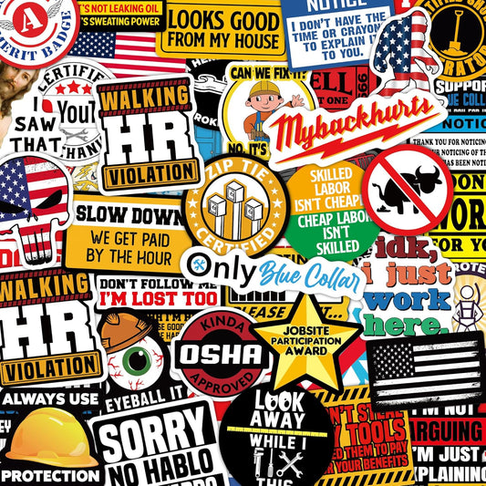 306 PCS Funny Hard Hat Sticker Pack for Adults - Waterproof Vinyl for Welding Helmet, Tool Box, Construction, Electrician, Mechanic Tools - Blue Collar Accessories