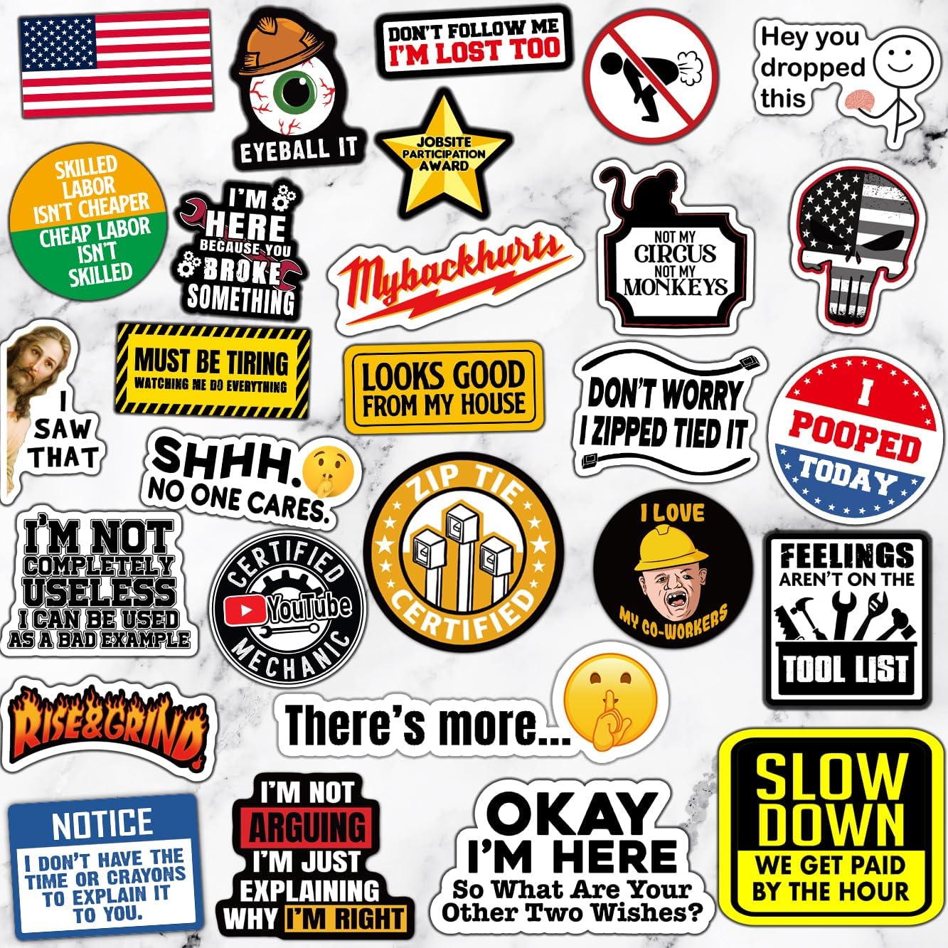 306 PCS Funny Hard Hat Sticker Pack for Adults - Waterproof Vinyl for Welding Helmet, Tool Box, Construction, Electrician, Mechanic Tools - Blue Collar Accessories