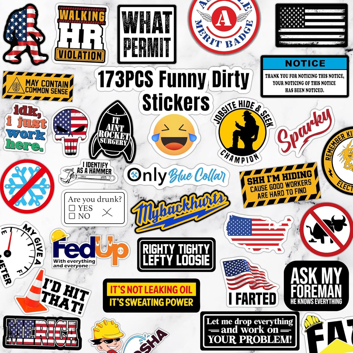 306 PCS Funny Hard Hat Sticker Pack for Adults - Waterproof Vinyl for Welding Helmet, Tool Box, Construction, Electrician, Mechanic Tools - Blue Collar Accessories