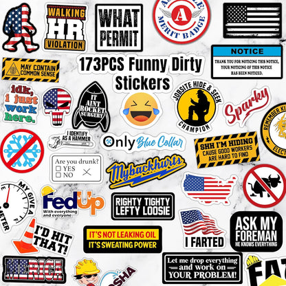 306 PCS Funny Hard Hat Sticker Pack for Adults - Waterproof Vinyl for Welding Helmet, Tool Box, Construction, Electrician, Mechanic Tools - Blue Collar Accessories