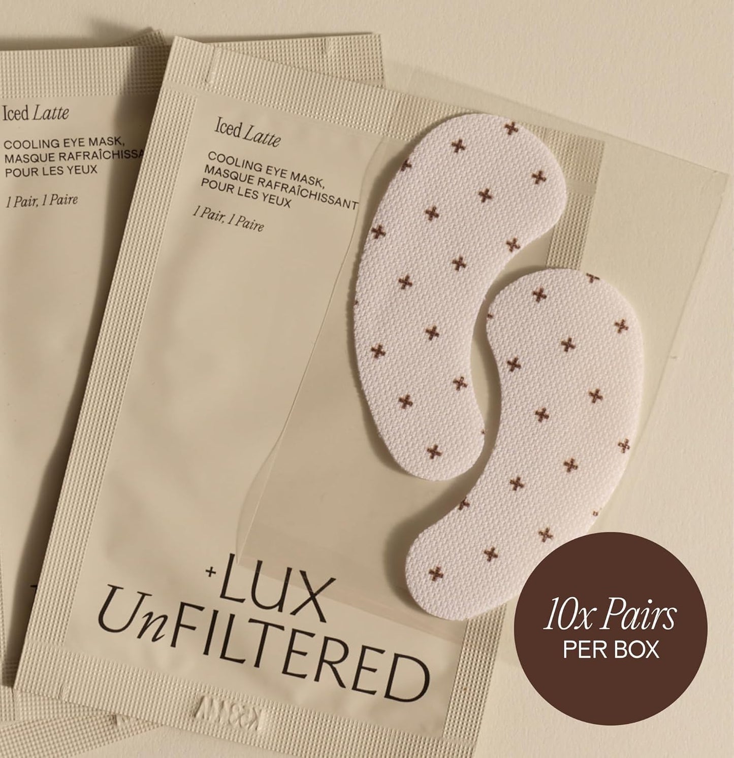 + Lux Unfiltered Iced Latte Cooling Under Eye Patches - Anti-Slip Caffeine Infused Korean Eye Mask - Reduces Puffiness, Brightens & Hydrates - Niacinamide & Hyaluronic Acid - Vegan - 10 Pairs