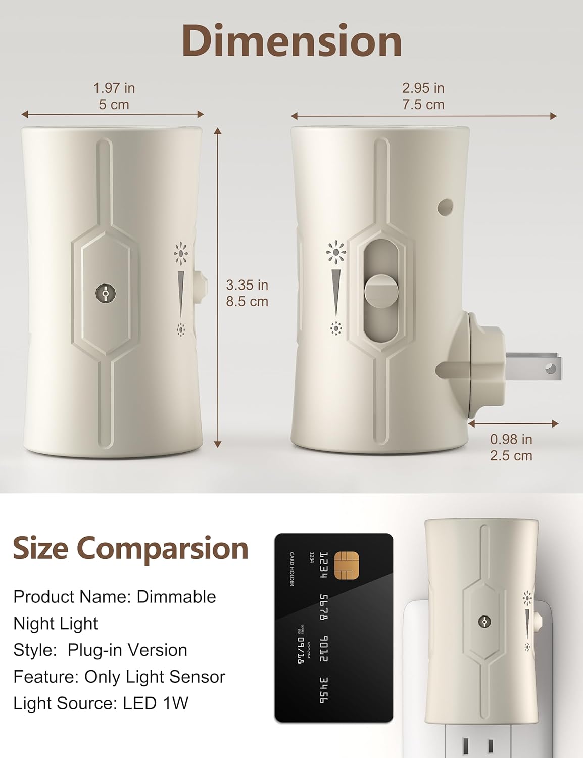 Night Light, LED Night Lights Plug into Wall, [2 Pack] Warm White 3000K, 0-100LM Adjustable Brightness Light Sensor Nightlights Plug in wall for Hallway, Bathroom, Adults, Neutral Beige