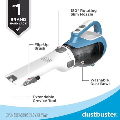 BLACK+DECKER dustbuster AdvancedClean Handheld Vacuum Cordless, Compact Home and Car Vacuum with Crevice Tool, Rotating Nozzle and Charging Station, Large Dust Bowl (CHV1410L