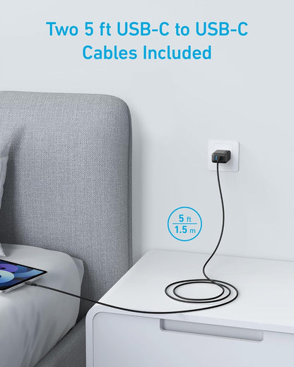 Anker iPhone Charger, 2-Pack 20W Fast USB C Charger Block, Type C Charger Fast Charging for iPhone 17/17 Pro Max/16 Series/iPad Pro and More (Black, 2 Pack & 2 Cable)