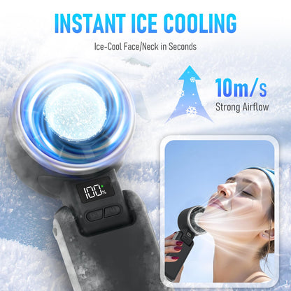 PlayHot Portable Handheld Turbo Fan with Ice Cooling, Rechargeable Personal Fan, Up tp 12Hrs Cooling, 5 Speed 25550RPM Powerful Portable Fan for Travel, Outdoor, Camping, Hiking (Black)