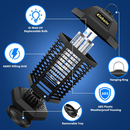 Klahaite Bug Zapper Outdoor, Electric Mosquito Zapper, Fly Zapper Indoor Fly Traps, Mosquito Repellent Outdoor Patio & Backyard Covers 1/2 Acre, 4200V 3 Prong Plug, ABS Fireproof Plastic Outer