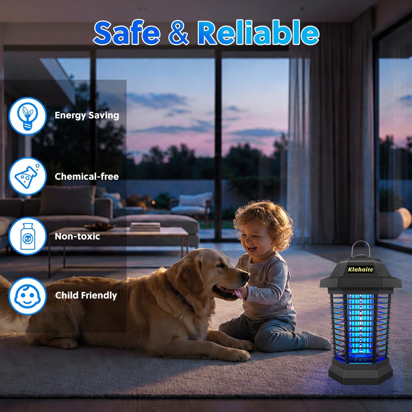 Klahaite Bug Zapper Outdoor, Electric Mosquito Zapper, Fly Zapper Indoor Fly Traps, Mosquito Repellent Outdoor Patio & Backyard Covers 1/2 Acre, 4200V 3 Prong Plug, ABS Fireproof Plastic Outer