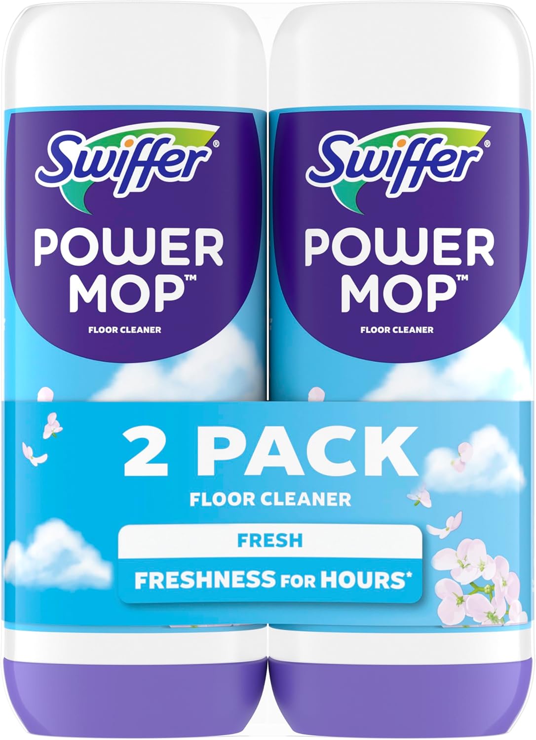 Swiffer PowerMop Liquid Floor Cleaner Refills, Solution for Power Mop, Fresh Scent, 2 Count Mopping Fluid Replacement Bottle, Spray Mops Cleaning Juice, No Bucket Needed, Multi-Surface and Wood