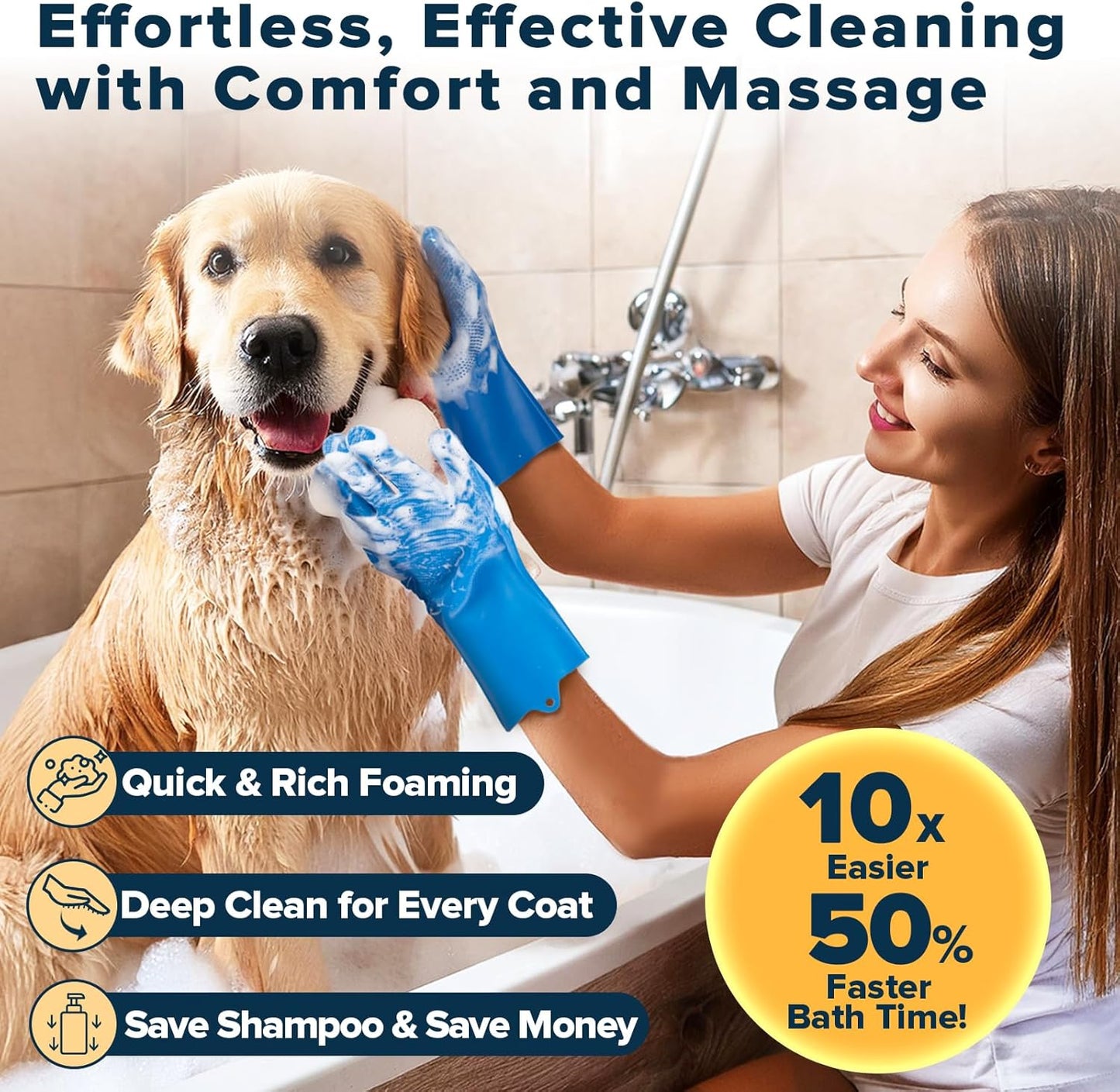 6PCS Pet Grooming Kit for Dogs, Cats and Horses | Dog Washing Gloves | Cleanroom Gloves | Dog Bath Brush | Dog Bath Gloves | Dog Shampoo Brush | Dog Bath Supplies (Navy Blue)