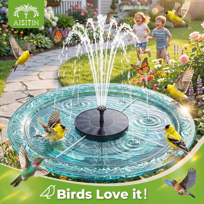 AISITIN Solar Bird Bath Fountain with 6 Nozzles, Solar Powered Floating Water Fountain Pump for Bird Bath, Pond, Pool, Garden, Fish Tank and Outdoor