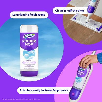 Swiffer PowerMop Liquid Floor Cleaner Refills, Solution for Power Mop, Fresh Scent, 2 Count Mopping Fluid Replacement Bottle, Spray Mops Cleaning Juice, No Bucket Needed, Multi-Surface and Wood