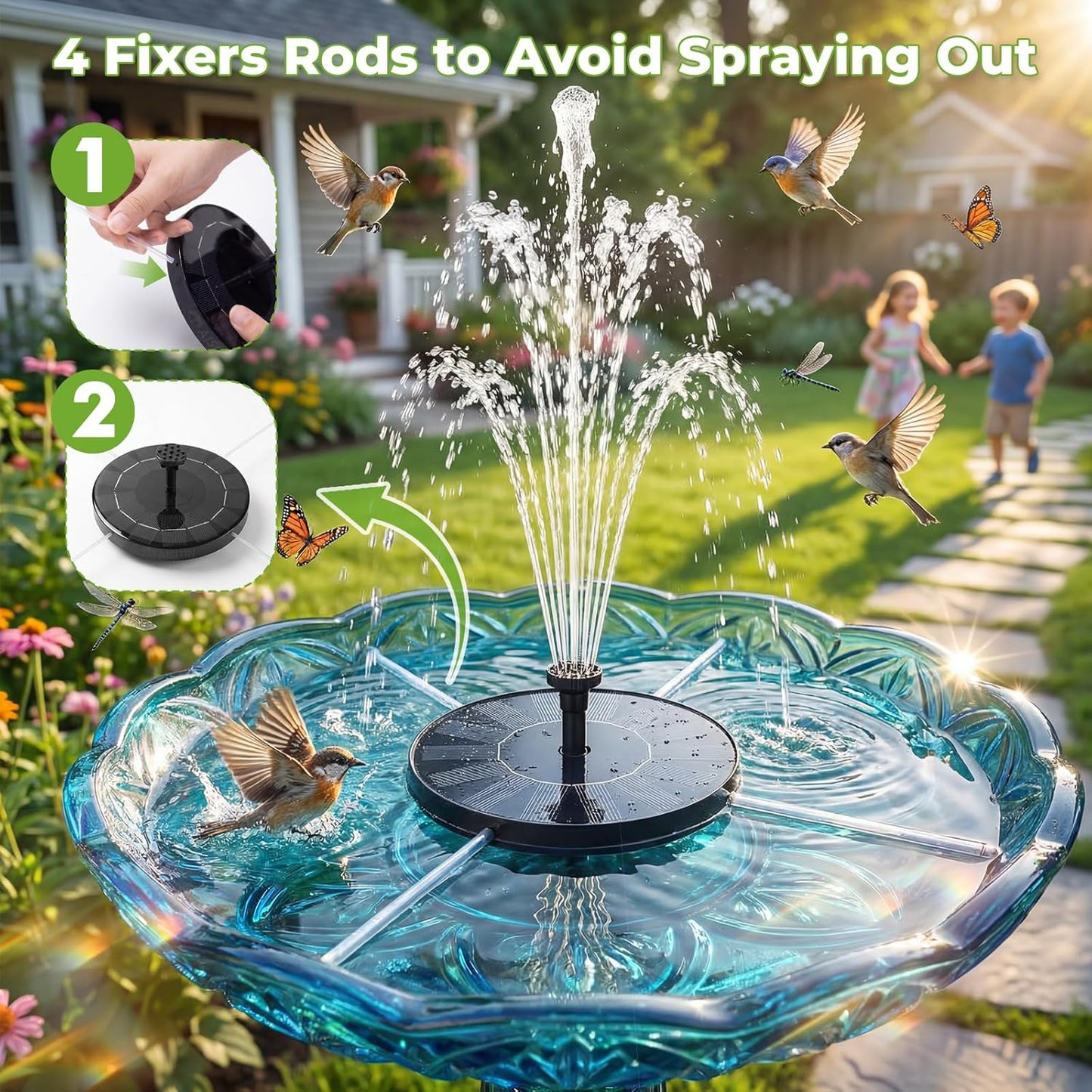 AISITIN Solar Bird Bath Fountain with 6 Nozzles, Solar Powered Floating Water Fountain Pump for Bird Bath, Pond, Pool, Garden, Fish Tank and Outdoor