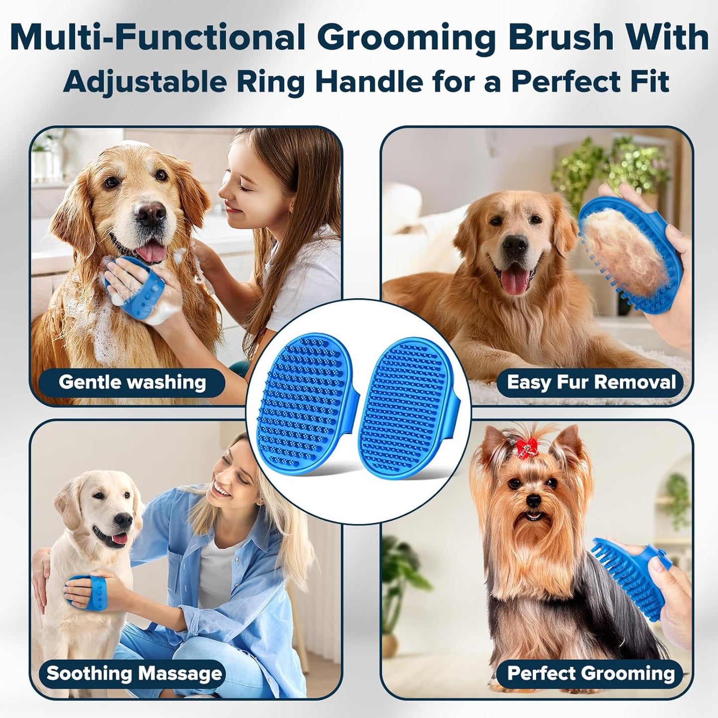 6PCS Pet Grooming Kit for Dogs, Cats and Horses | Dog Washing Gloves | Cleanroom Gloves | Dog Bath Brush | Dog Bath Gloves | Dog Shampoo Brush | Dog Bath Supplies (Navy Blue)
