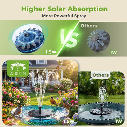 AISITIN Solar Bird Bath Fountain with 6 Nozzles, Solar Powered Floating Water Fountain Pump for Bird Bath, Pond, Pool, Garden, Fish Tank and Outdoor