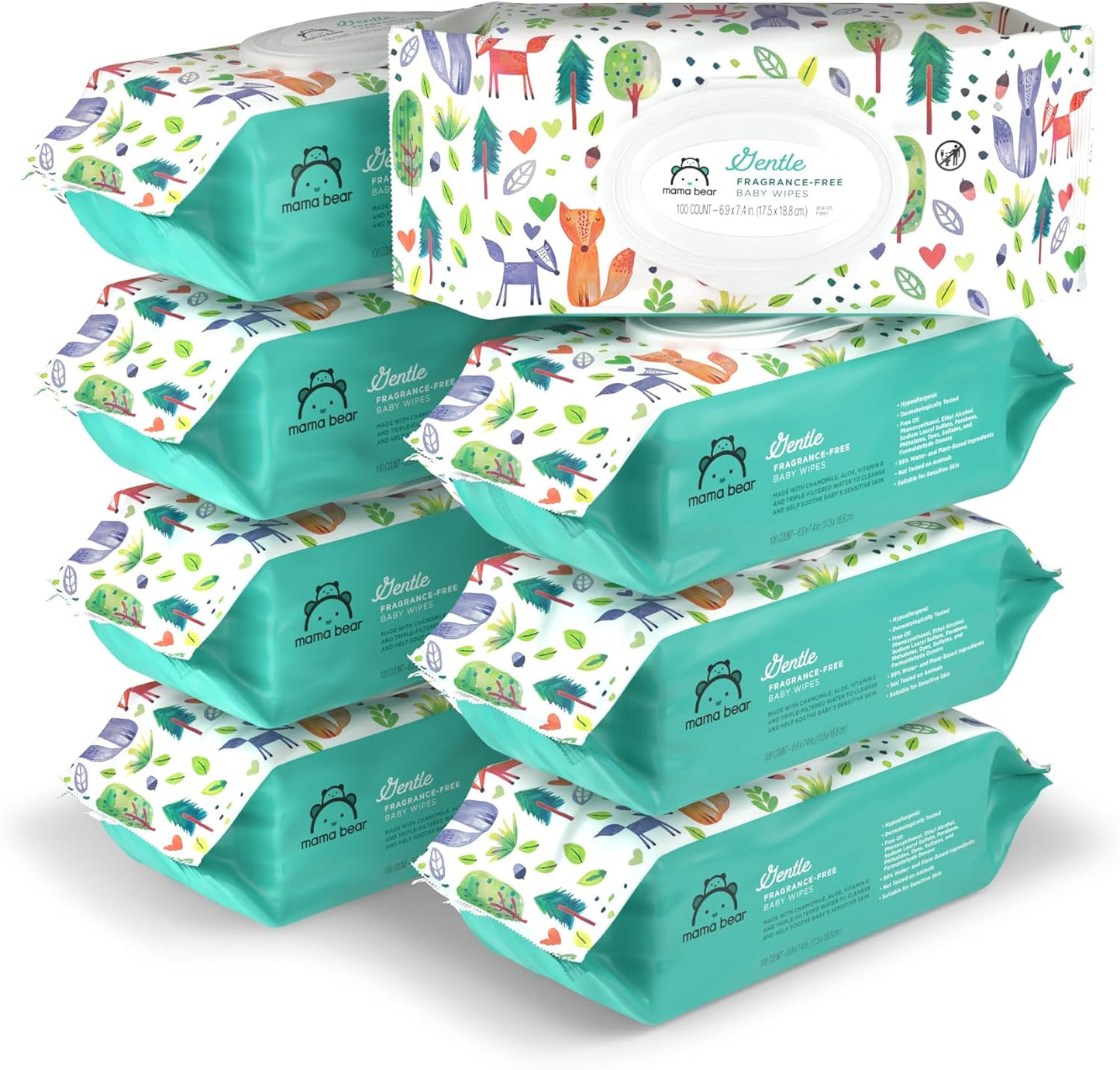 Mama Bear Gentle Formulated without Fragrance Baby Wipes, Hypoallergenic, Sensitive Skin, Unscented, 800 Count (8 Packs of 100)