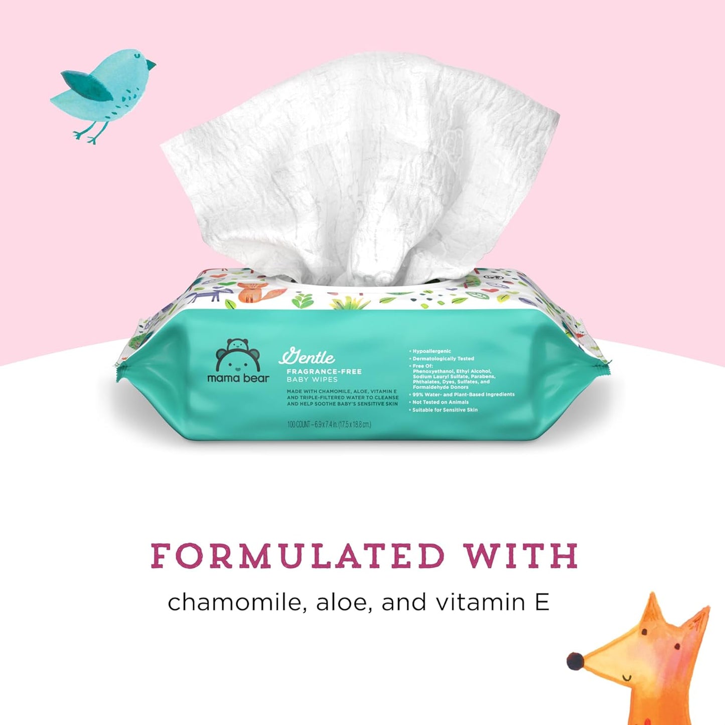 Mama Bear Gentle Formulated without Fragrance Baby Wipes, Hypoallergenic, Sensitive Skin, Unscented, 800 Count (8 Packs of 100)