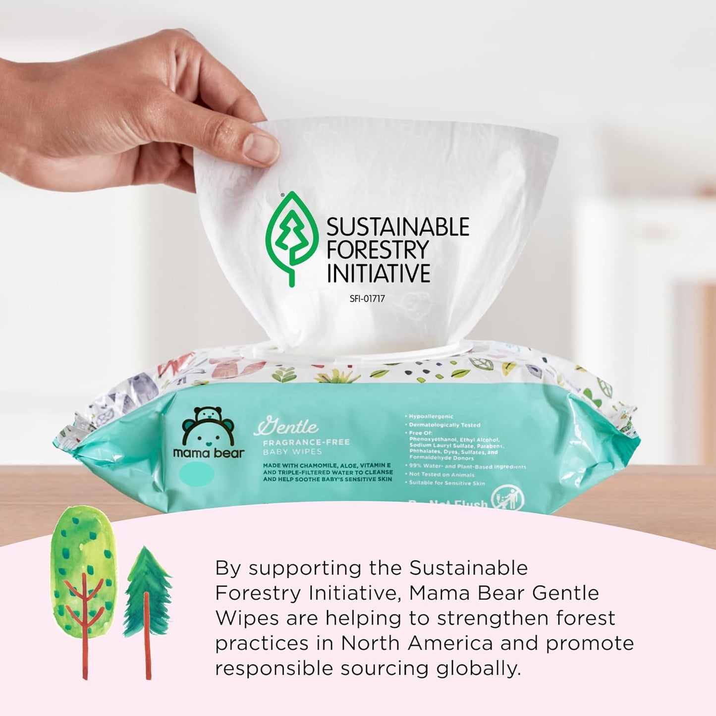 Mama Bear Gentle Formulated without Fragrance Baby Wipes, Hypoallergenic, Sensitive Skin, Unscented, 800 Count (8 Packs of 100)