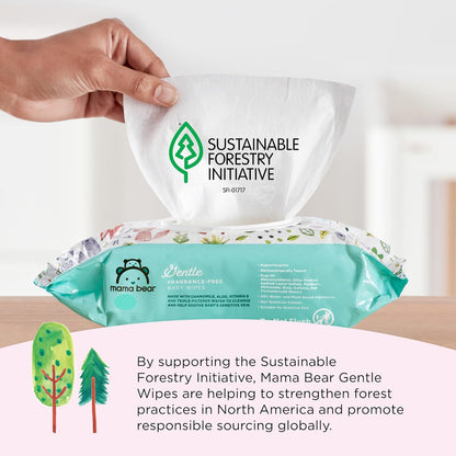 Mama Bear Gentle Formulated without Fragrance Baby Wipes, Hypoallergenic, Sensitive Skin, Unscented, 800 Count (8 Packs of 100)