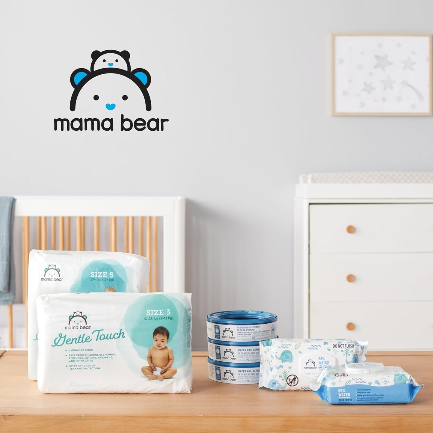 Mama Bear Gentle Formulated without Fragrance Baby Wipes, Hypoallergenic, Sensitive Skin, Unscented, 800 Count (8 Packs of 100)