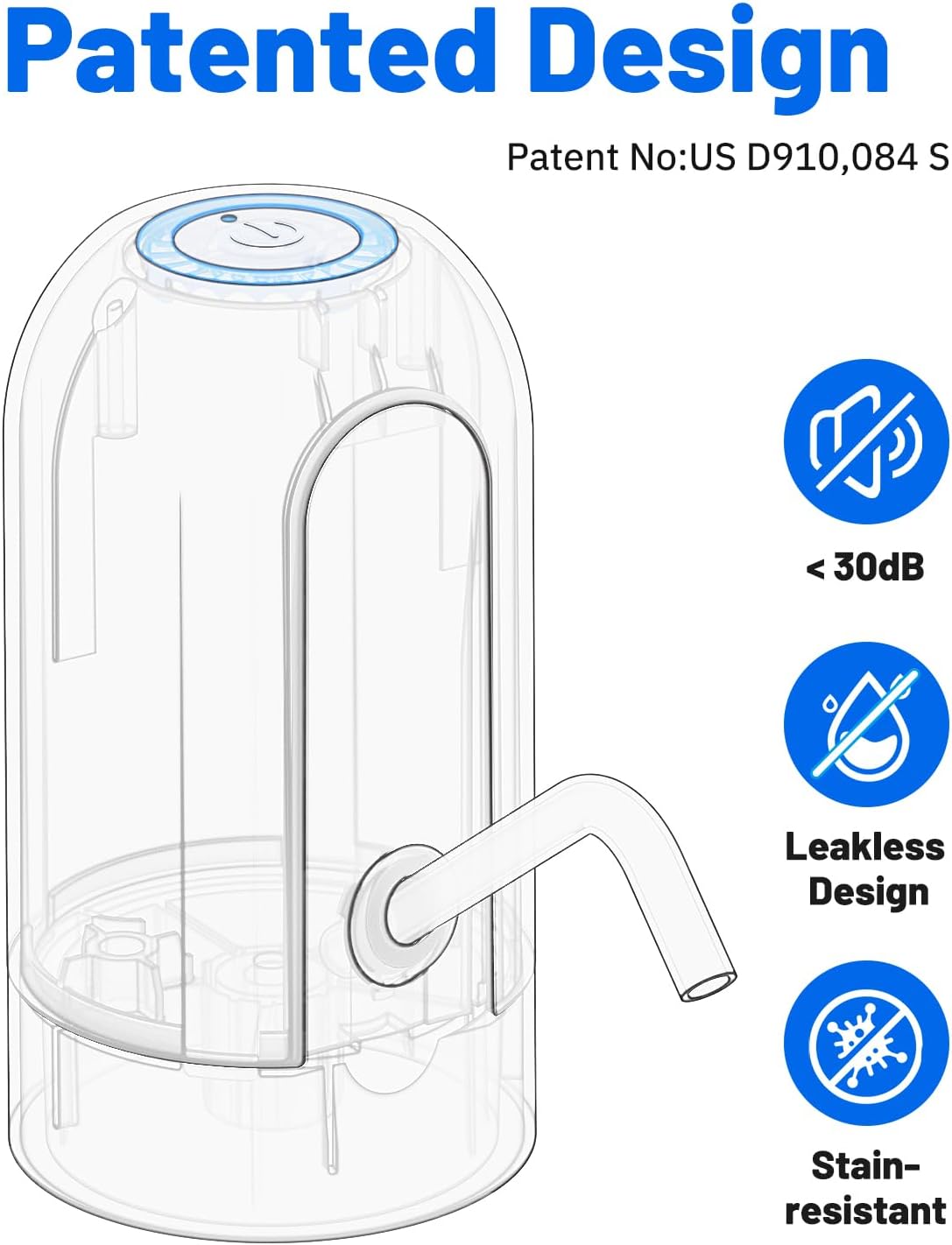 Myvision Water Dispenser for 5 Gallon Bottle, Portable USB Charging Electric Water Pump, Drinking Water Jug Pump for Home, Kitchen, Living Room, Office, Camping, Universal for 3-5 Gallon (Black)