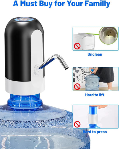 Myvision Water Dispenser for 5 Gallon Bottle, Portable USB Charging Electric Water Pump, Drinking Water Jug Pump for Home, Kitchen, Living Room, Office, Camping, Universal for 3-5 Gallon (Black)