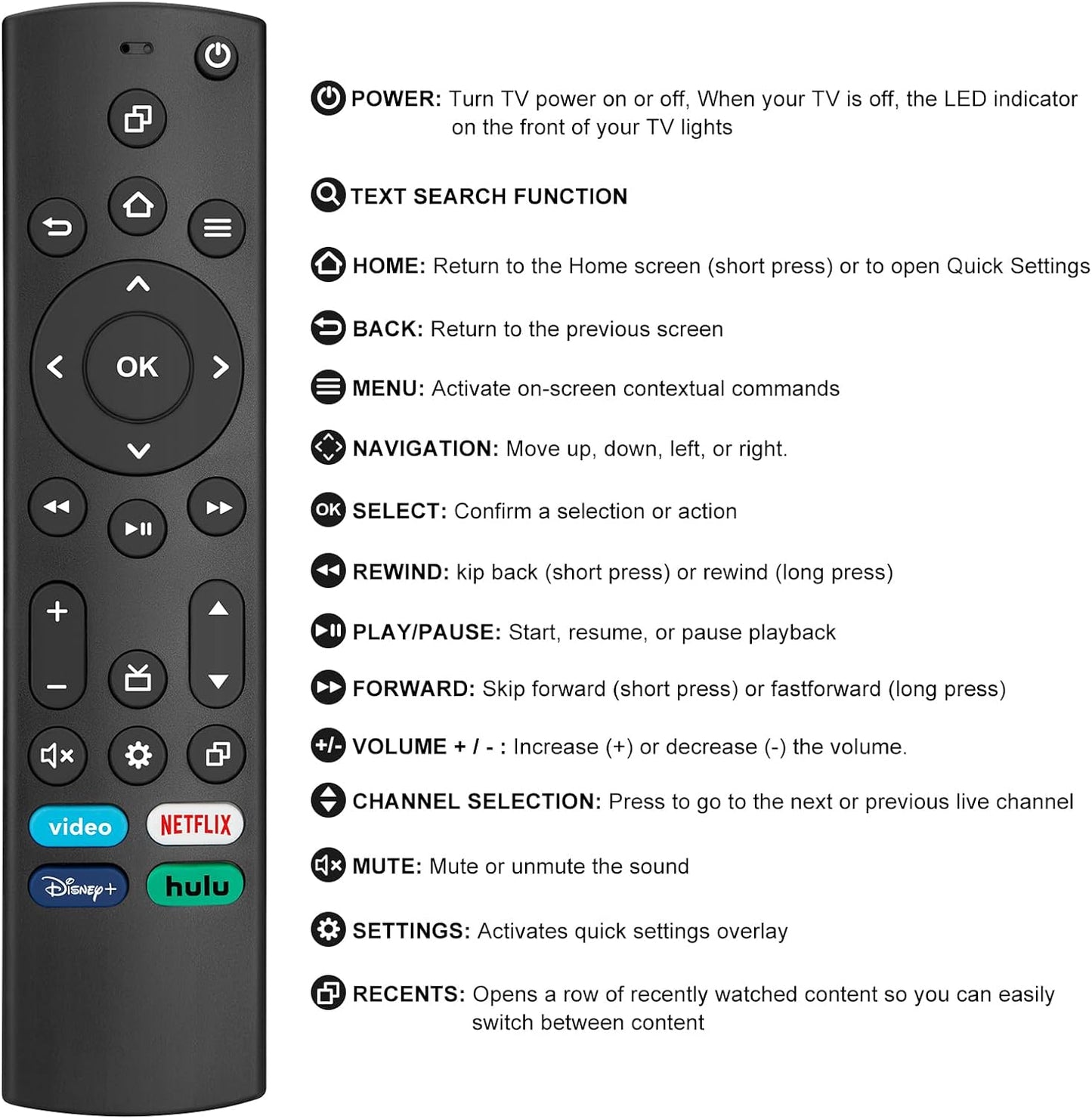 Replacement-Remote for All Insignia-Toshiba-Pioneer-Smart-TVs