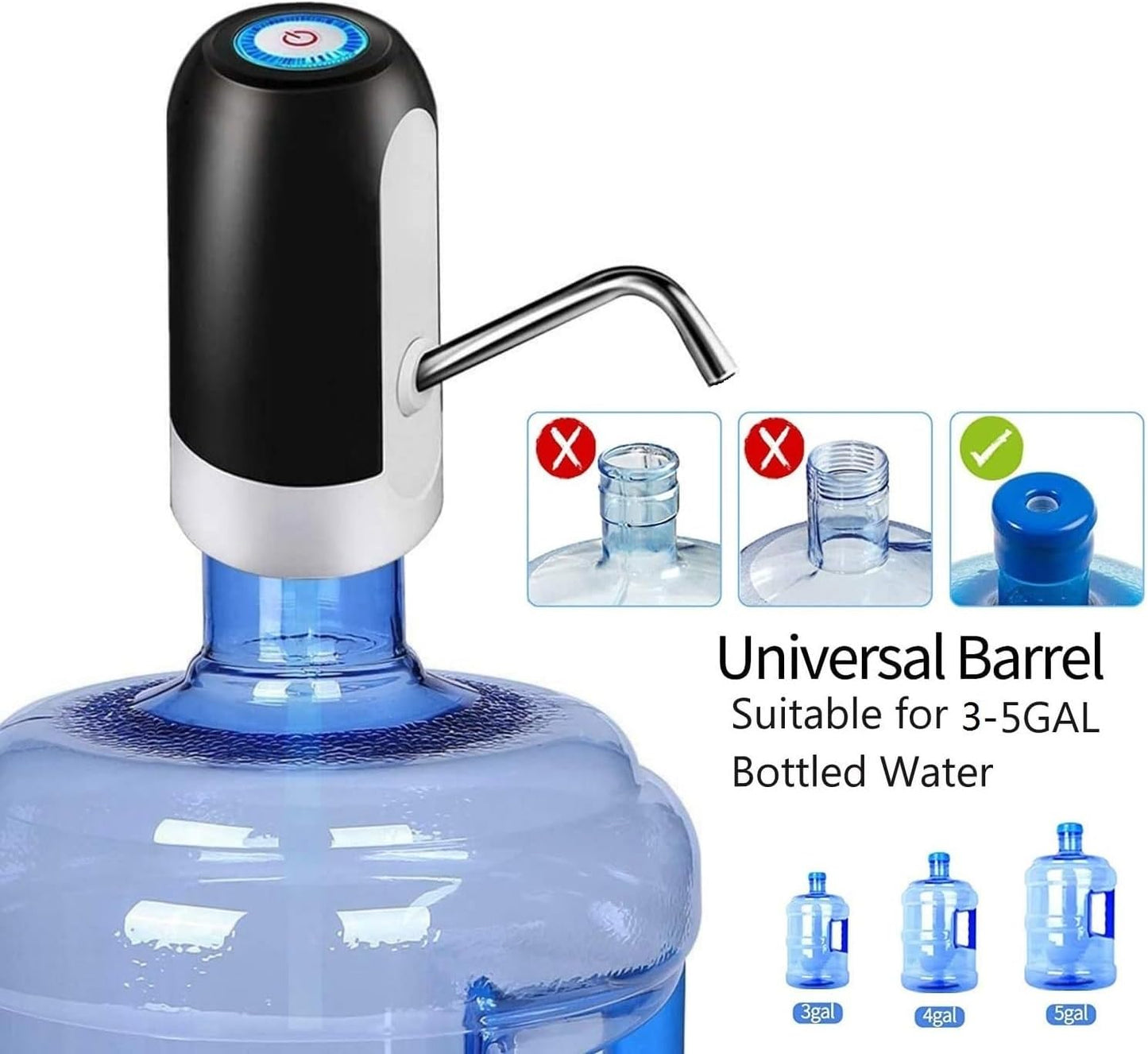 Myvision Water Dispenser for 5 Gallon Bottle, Portable USB Charging Electric Water Pump, Drinking Water Jug Pump for Home, Kitchen, Living Room, Office, Camping, Universal for 3-5 Gallon (Black)