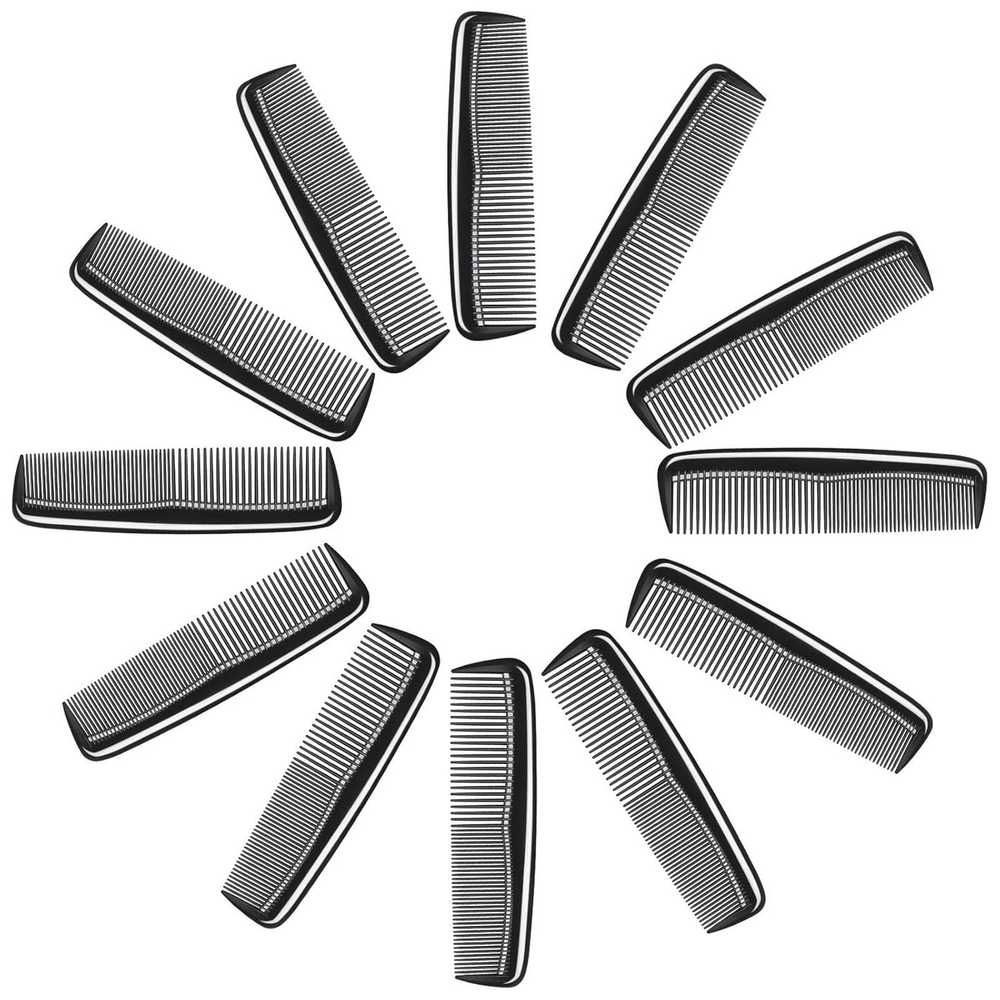 12 Pieces Pocket Hair Combs, 5" Combs for Men & Women, Travel-Friendly, Dual-Density Teeth for Short Hair, Beards, Mustaches & Sideburns (Black)
