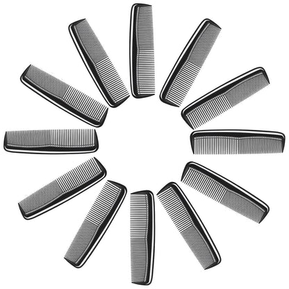 12 Pieces Pocket Hair Combs, 5" Combs for Men & Women, Travel-Friendly, Dual-Density Teeth for Short Hair, Beards, Mustaches & Sideburns (Black)