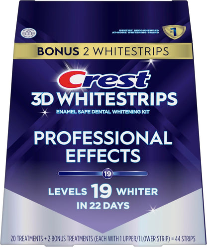 Crest 3D Whitestrips Professional Effects – Teeth Whitening Kit, 22 Treatments (20 + 2 Bonus), Each with 1 Upper/1Lower, 44 Strips – Crest 3DWhite Teeth Whitening Strips