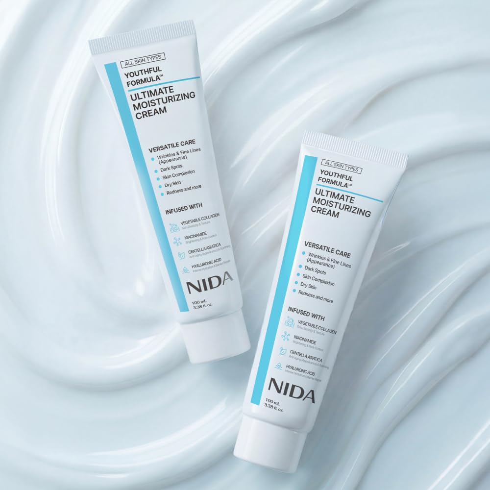 NIDA Youthful Formula™ Ultimate Moisturizing Cream | Centella Asiatica, Niacinamide, Hyaluronic Acid, Collagen | Wrinkles, Fine Lines, Dark Spots, Dry Skin, Redness | 3.38 fl. oz., 100ml