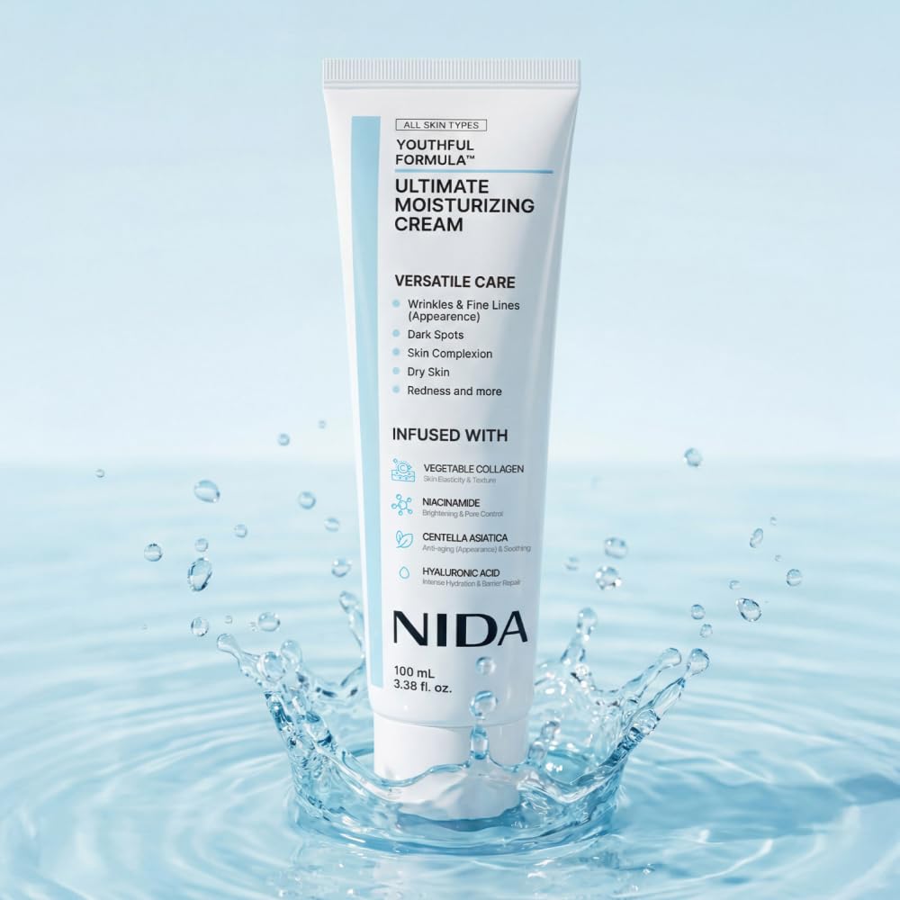 NIDA Youthful Formula™ Ultimate Moisturizing Cream | Centella Asiatica, Niacinamide, Hyaluronic Acid, Collagen | Wrinkles, Fine Lines, Dark Spots, Dry Skin, Redness | 3.38 fl. oz., 100ml