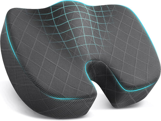 Seat Cushion - Memory Foam Sitting Pillow for Office Chair, Car Seat, Airplane, Bleacher - Sciatica & Hip & Coccyx Pain Relief Desk Chair Cushion for Long Sitting Office Workers, Car Drivers