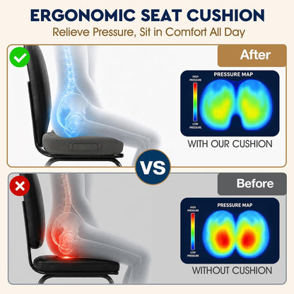 Seat Cushion - Memory Foam Sitting Pillow for Office Chair, Car Seat, Airplane, Bleacher - Sciatica & Hip & Coccyx Pain Relief Desk Chair Cushion for Long Sitting Office Workers, Car Drivers