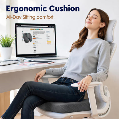 Seat Cushion - Memory Foam Sitting Pillow for Office Chair, Car Seat, Airplane, Bleacher - Sciatica & Hip & Coccyx Pain Relief Desk Chair Cushion for Long Sitting Office Workers, Car Drivers