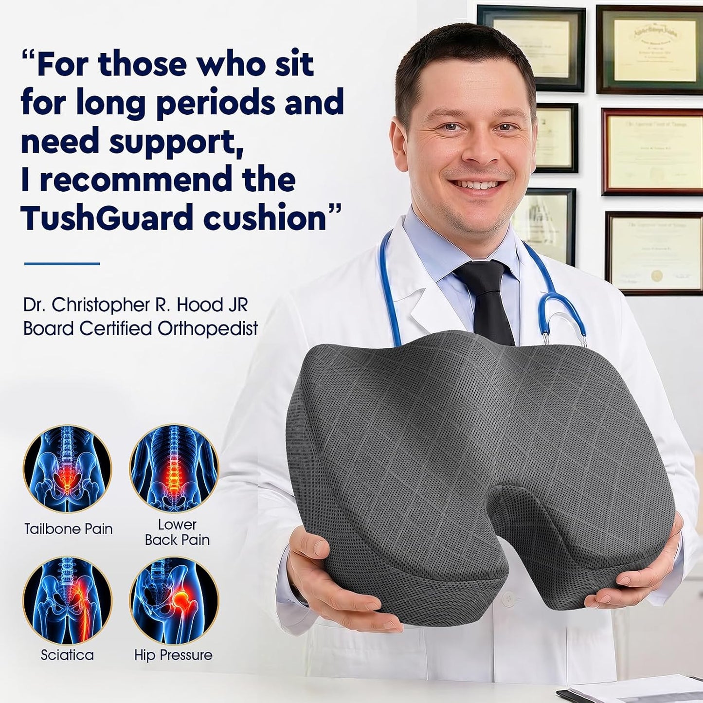 Seat Cushion - Memory Foam Sitting Pillow for Office Chair, Car Seat, Airplane, Bleacher - Sciatica & Hip & Coccyx Pain Relief Desk Chair Cushion for Long Sitting Office Workers, Car Drivers