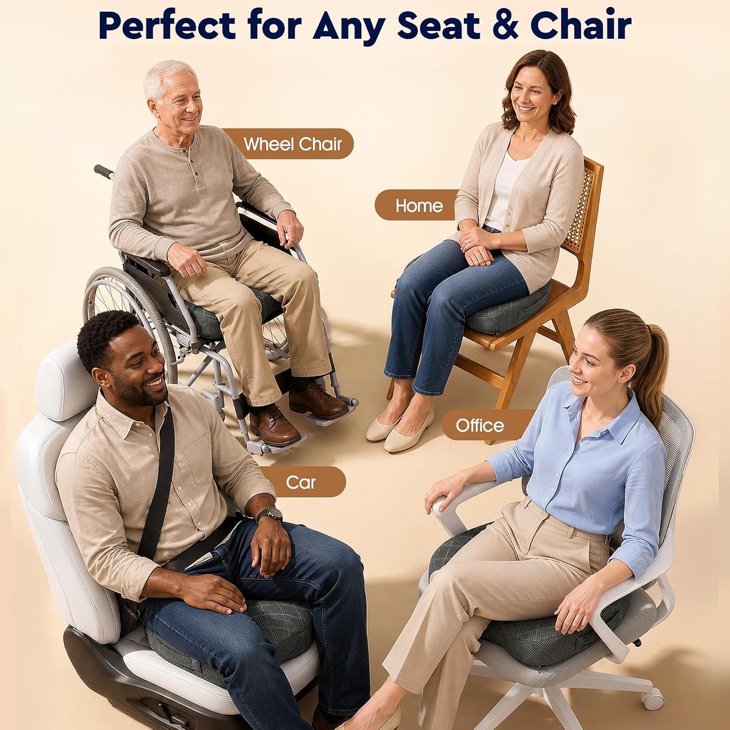 Seat Cushion - Memory Foam Sitting Pillow for Office Chair, Car Seat, Airplane, Bleacher - Sciatica & Hip & Coccyx Pain Relief Desk Chair Cushion for Long Sitting Office Workers, Car Drivers