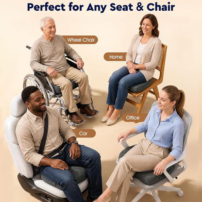 Seat Cushion - Memory Foam Sitting Pillow for Office Chair, Car Seat, Airplane, Bleacher - Sciatica & Hip & Coccyx Pain Relief Desk Chair Cushion for Long Sitting Office Workers, Car Drivers