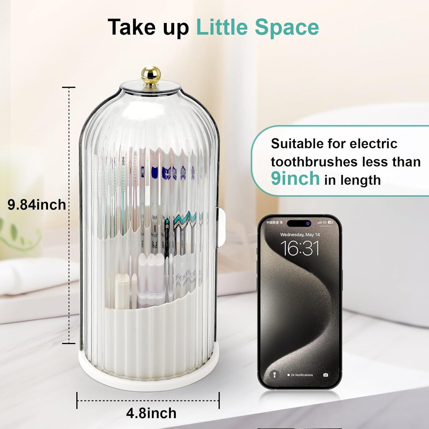 Toothbrush Holders with Sliding Lid, Rotating 3 Slots Bathroom Organizer Countertop, Tooth Brush Toothpaste Holder Bathroom Counter Stand Sink Organizer Caddy for Vanity Makeup Brushes Holder