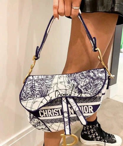 Dior Saddle Bag | Blue Embroidery