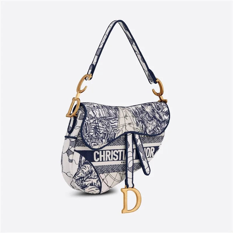 Dior Saddle Bag | Blue Embroidery
