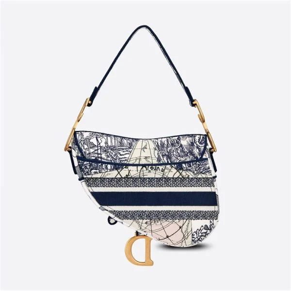 Dior Saddle Bag | Blue Embroidery