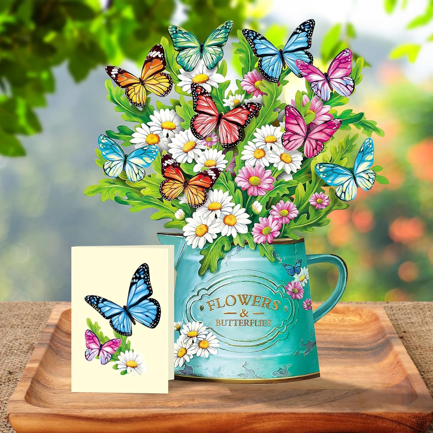 Airpark 3D Pop Up Paper Flowers Bouquet Card 12’‘ with Note & Envelope, Birthday Gifts, Get Well, Thank You, Greeting Cards for Women Mom Wife Friends, Daisies and Butterflies