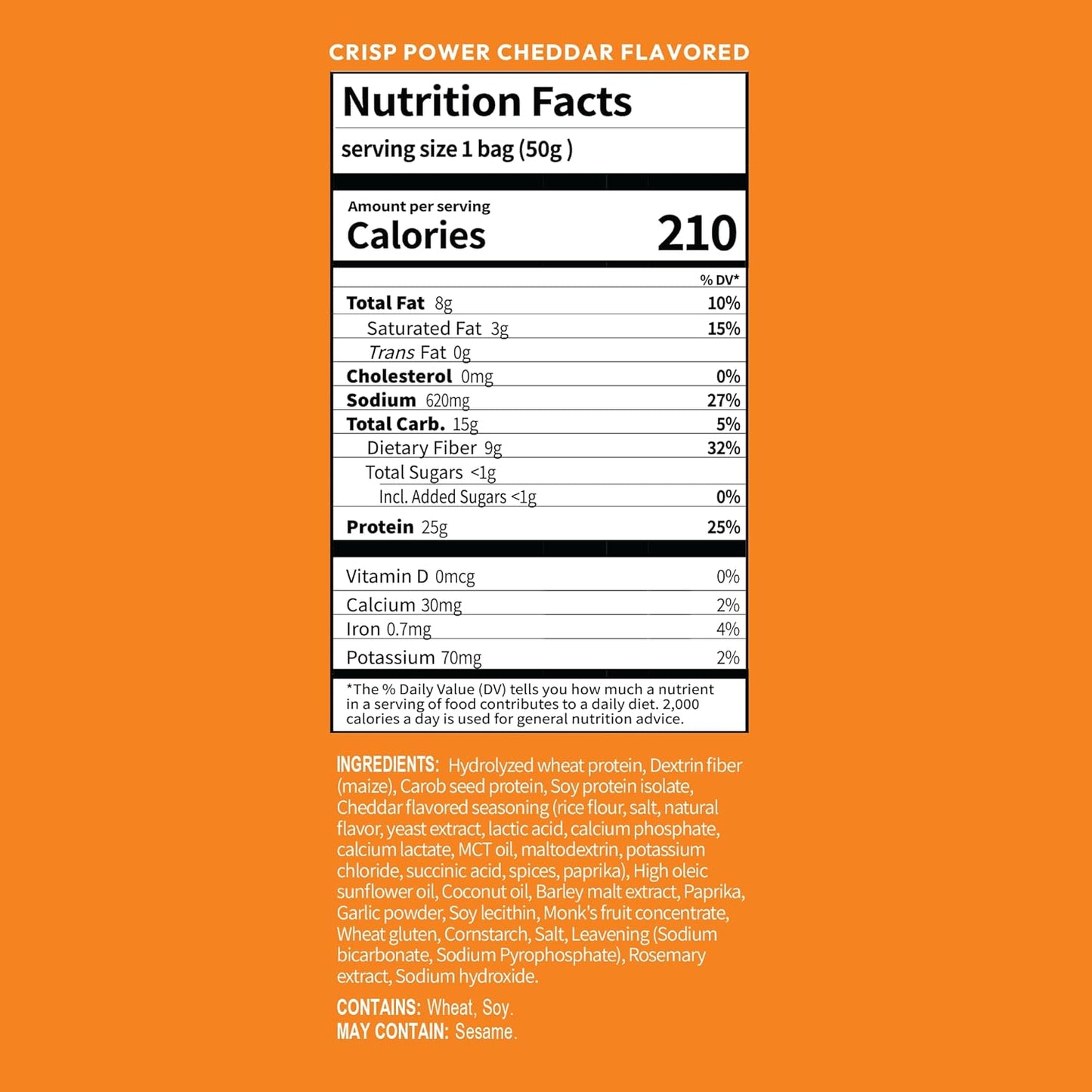 CRISP POWER Protein Pretzels, NEW Cheddar, 25G Protein, High Protein Snack, High Fiber, Low Carb Crunchy Pretzel Snacks, No Added Sugar, 1.75 oz Bags, 6 Pack, Vegan, Keto