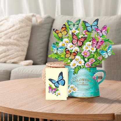 Airpark 3D Pop Up Paper Flowers Bouquet Card 12’‘ with Note & Envelope, Birthday Gifts, Get Well, Thank You, Greeting Cards for Women Mom Wife Friends, Daisies and Butterflies